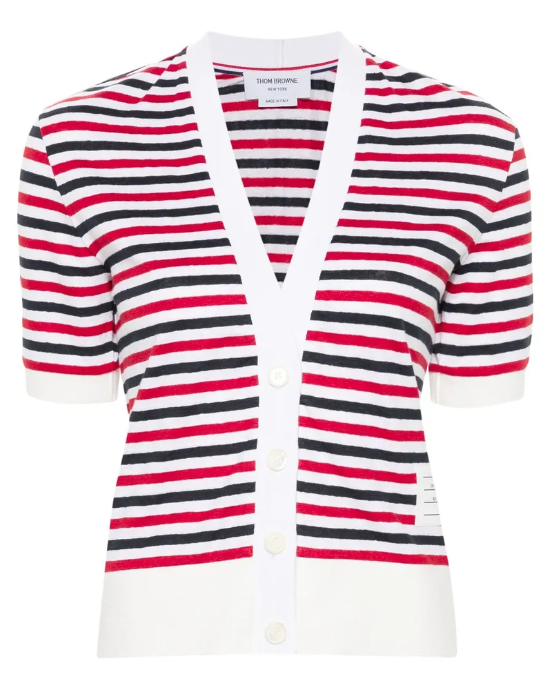 Thom Browne Gestreifter Cardigan aus Leinen - Weiß Weiß