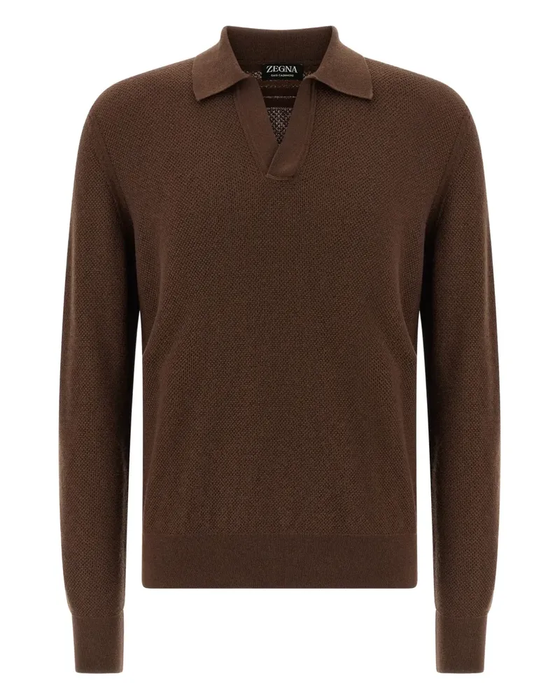 Ermenegildo Zegna Oasi jacquard V-neck polo shirt - Braun Braun