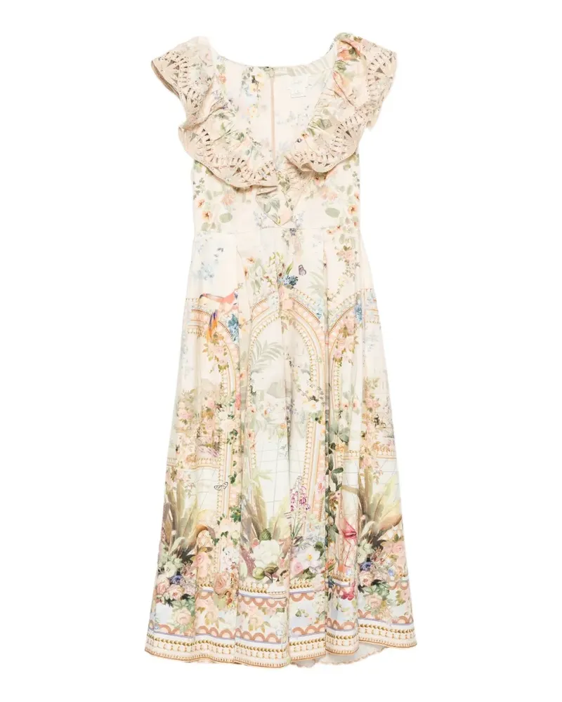 Camilla floral-print ruffled midi dress - Nude Nude