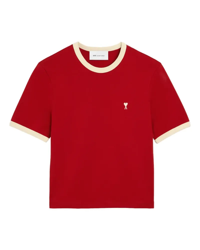 AMI Paris Ami de Coeur T-Shirt aus Baumwolle mit Kontrastrand - Rot Rot