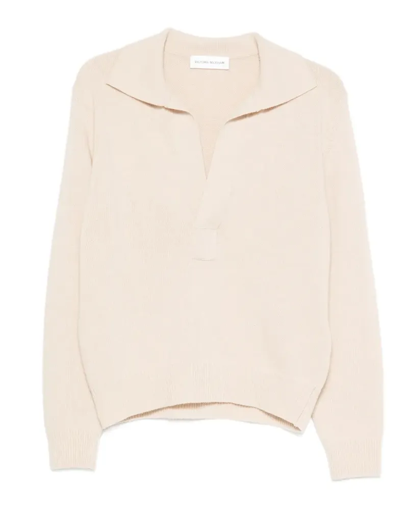 Victoria Beckham polo-collar V-neck wool sweater - Nude Nude