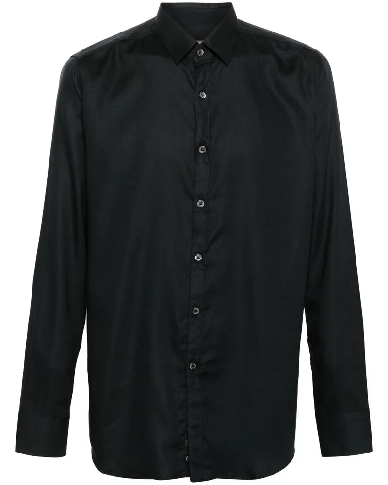 Canali Klassisches Twill-Hemd - Schwarz Schwarz