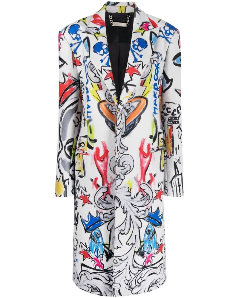 Philipp Plein Agnelli Mantel mit Graffiti-Print - Weiß Weiß
