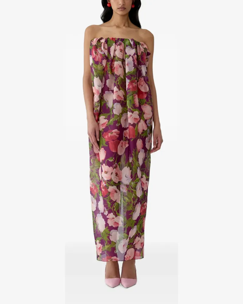 Carolina Herrera New York Maxikleid mit Mohn-Print - Violett Violett