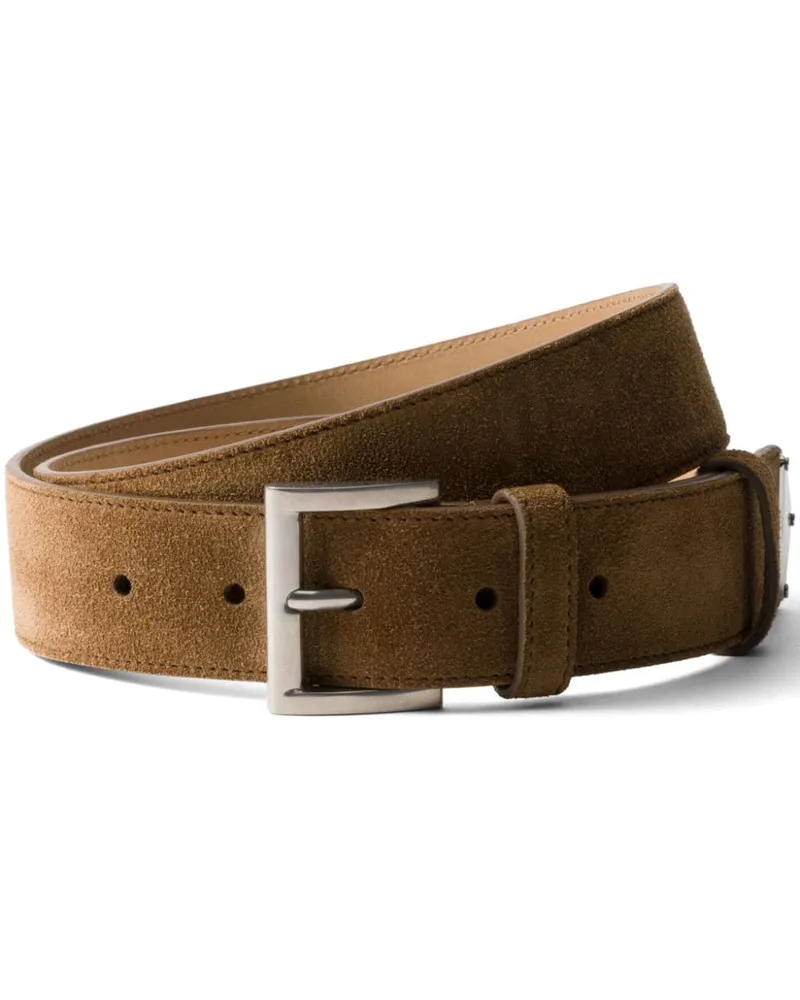 Prada Wildledergürtel mit emailliertem Logo - Braun Braun