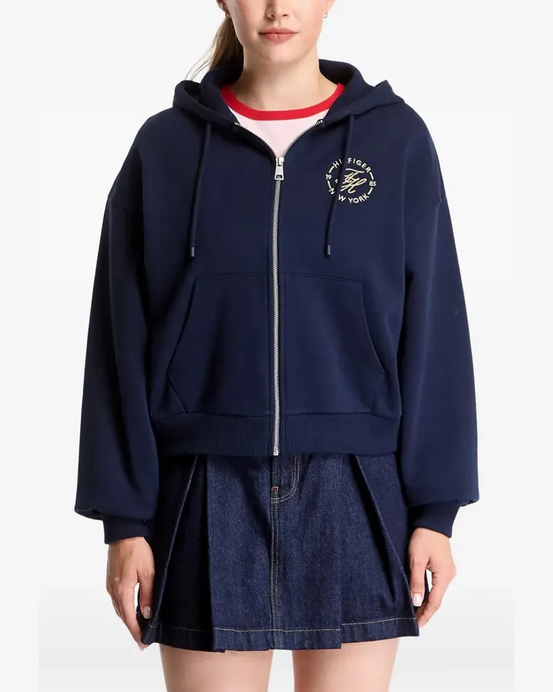 Tommy Hilfiger logo-embroidered regenerative cotton zip-up hoodie - Blau Blau