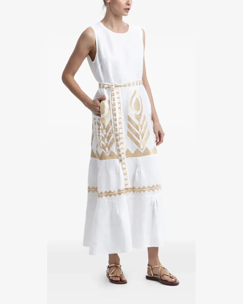 Greek Archaic Kori embroidered tiered dress - Weiß Weiß