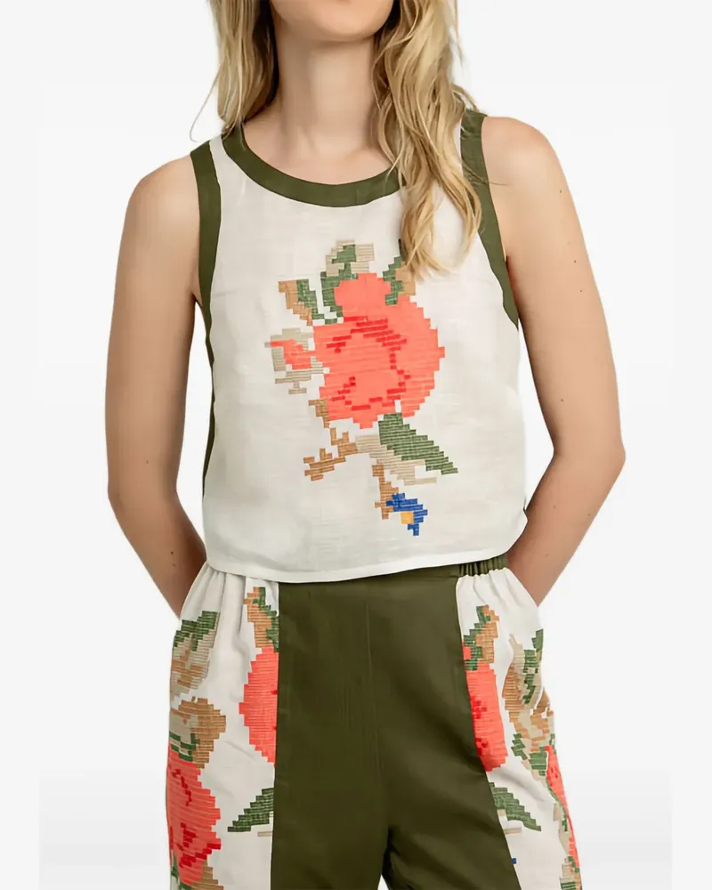 Greek Archaic Kori Top mit Print - Weiß Weiß