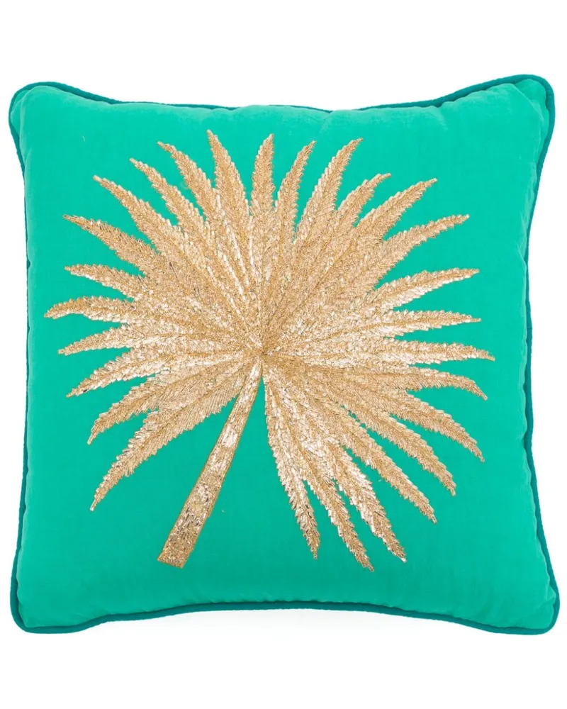 Les-Ottomans Leinenkissen mit Handstickerei (48cm x 48cm) - Grün Grün