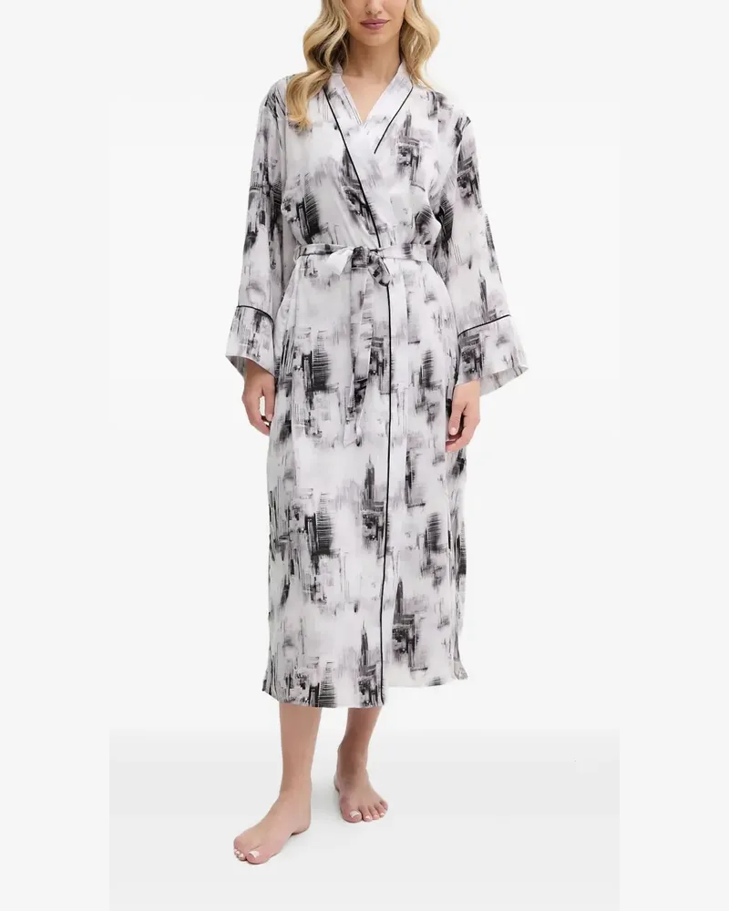 DKNY abstract-print belted robe - Weiß Weiß