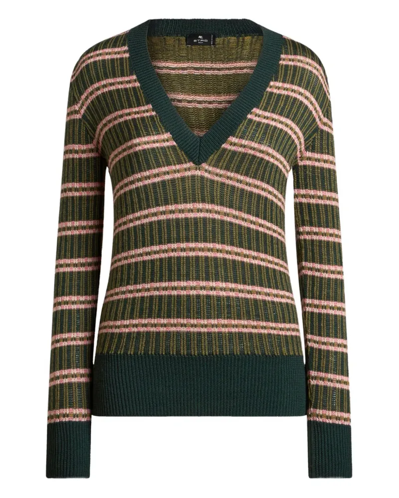 Etro Gestreifter Pullover mit V-Ausschnitt - Grün Grün