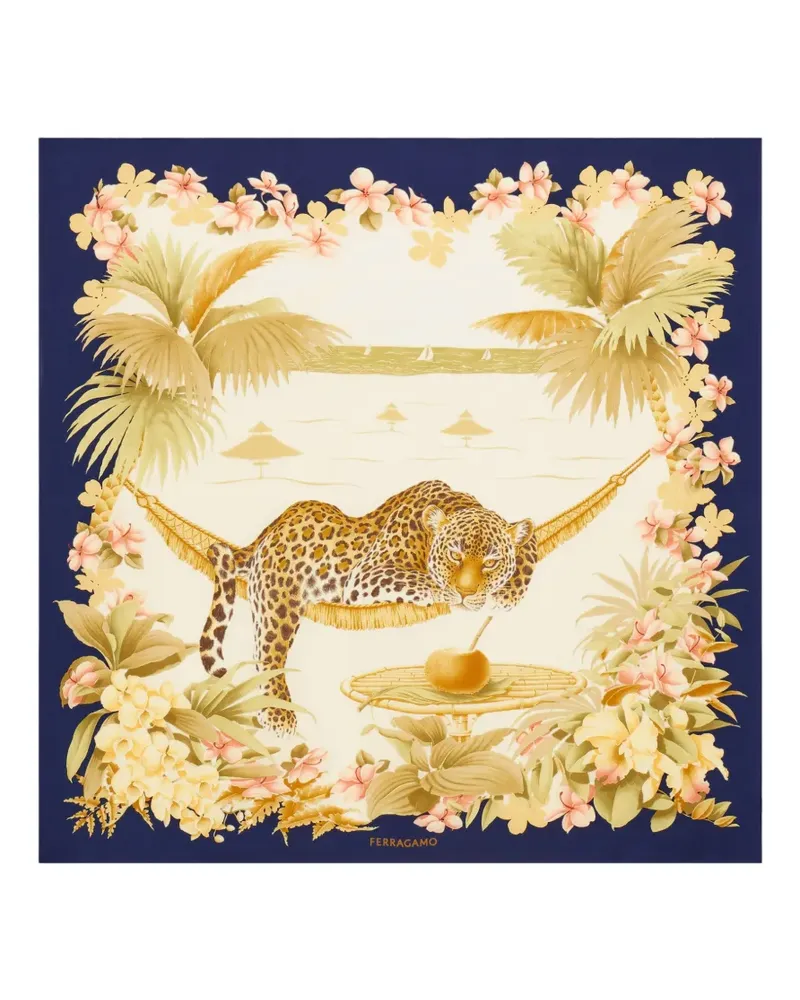 Ferragamo Seidenschal mit Jungle-Print - Blau Blau