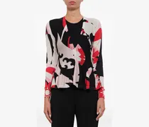abstract-print peplum cardigan - Nude