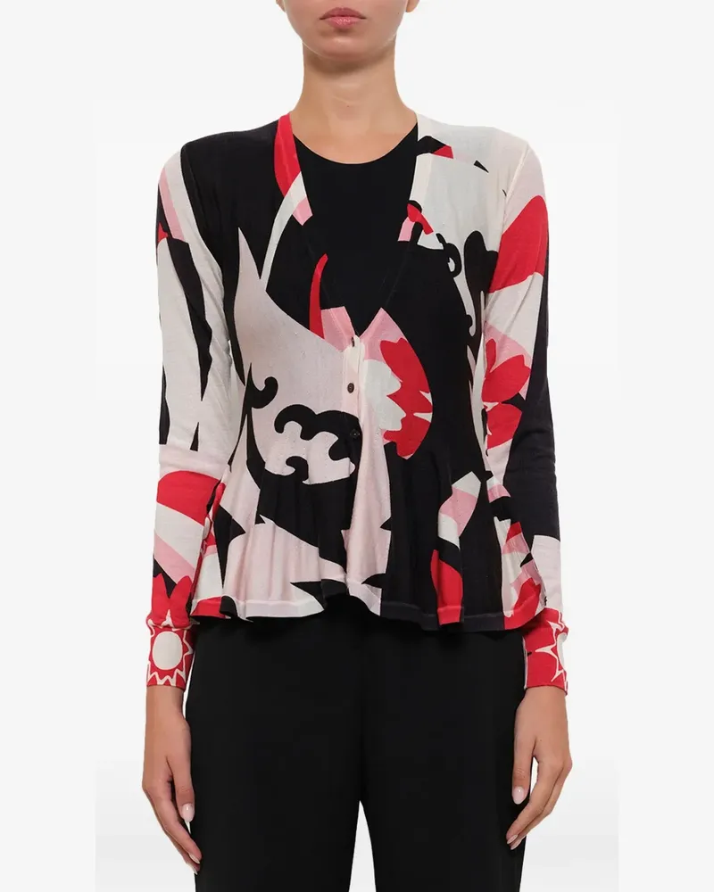 Alexander McQueen abstract-print peplum cardigan - Nude Nude