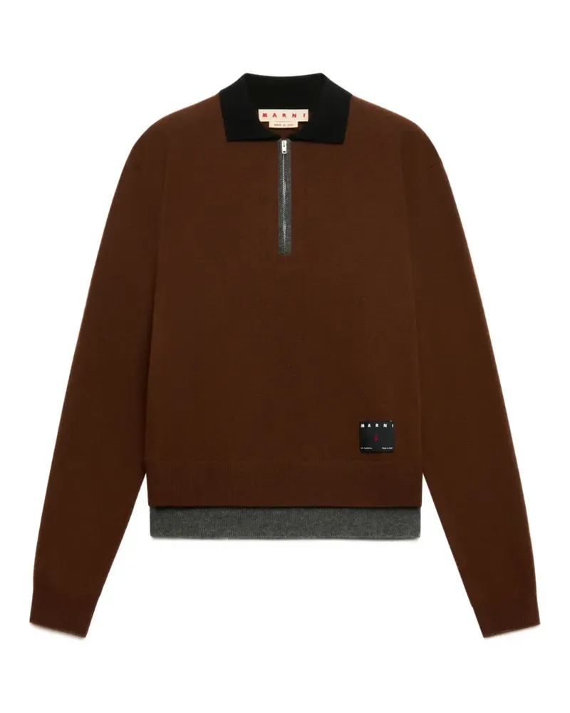 Marni Brauner Kaschmir-Polo-Pullover mit Lageneffekt Braun