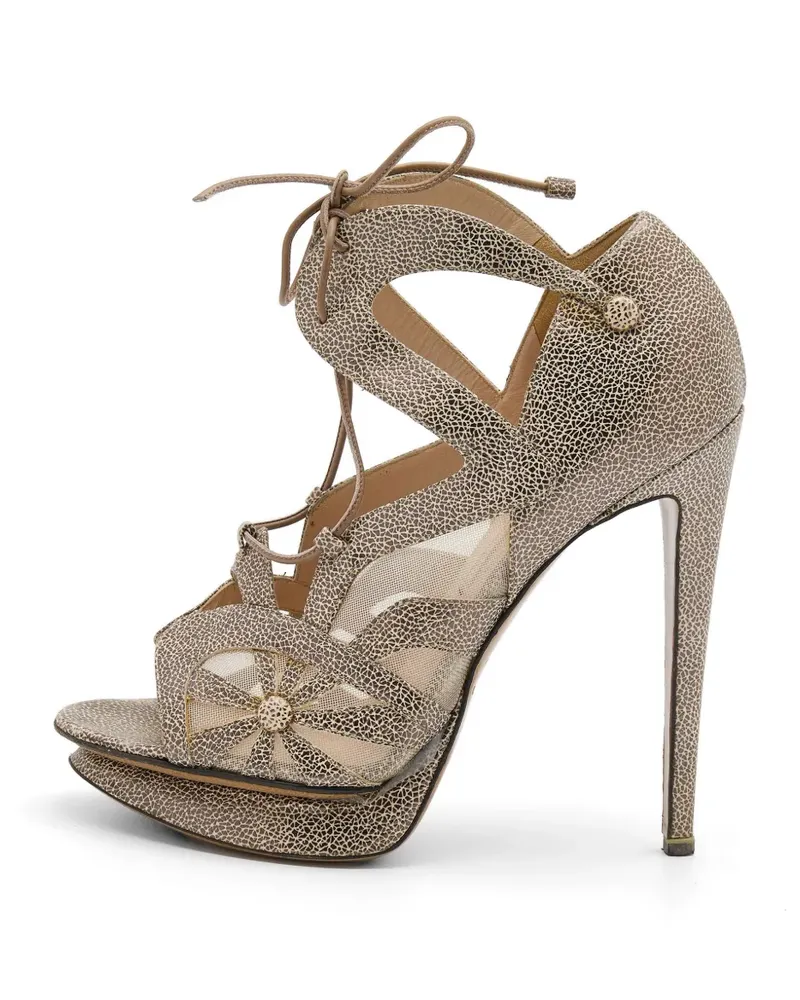 Nicholas Kirkwood leather and mesh lace up platform sandals - Nude Nude