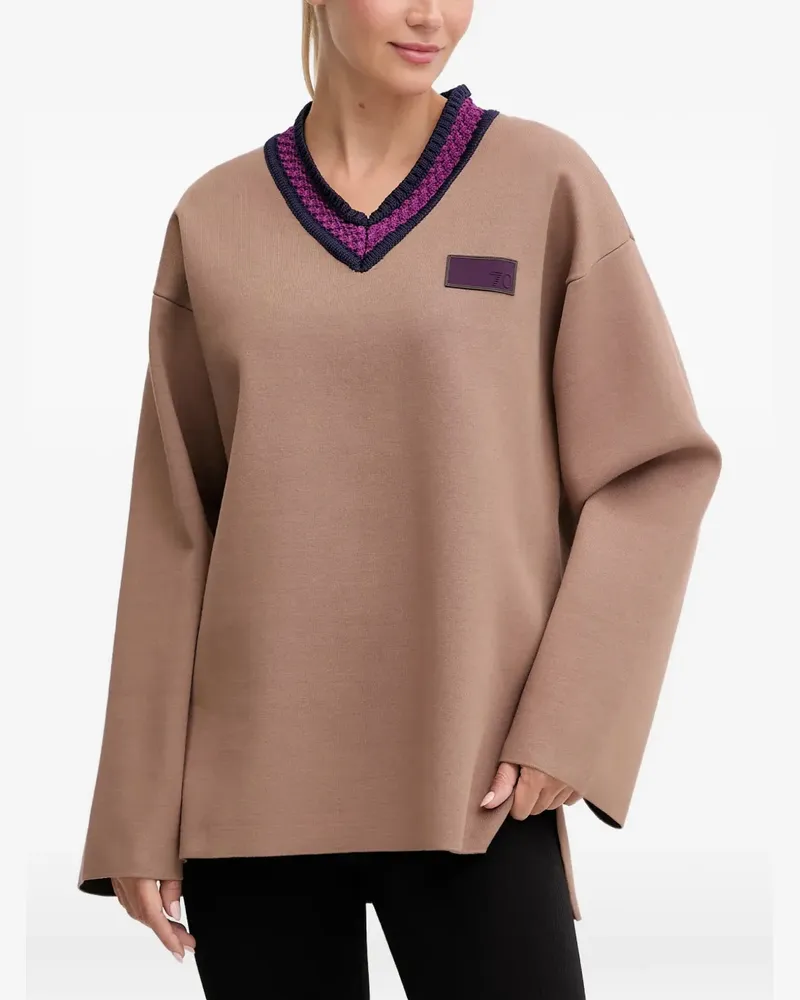 EA7 V-neck logo-patch sweater - Braun Braun