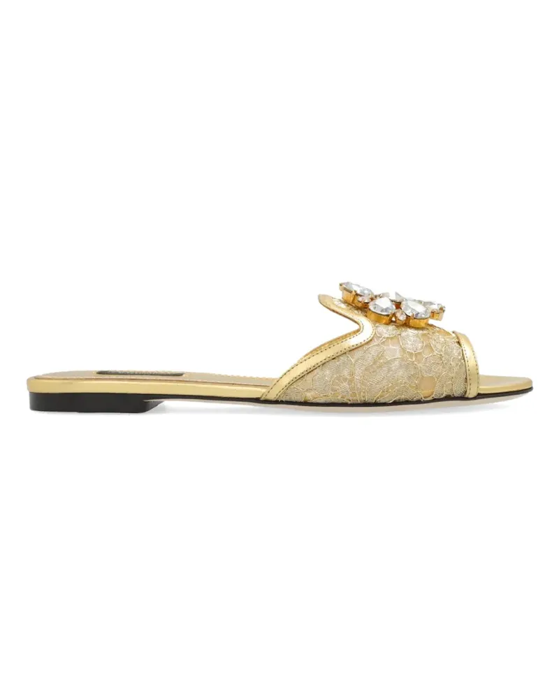 Dolce & Gabbana Bianca Sandalen mit Regenbogen-Spitzenbrosche - Gold Gold