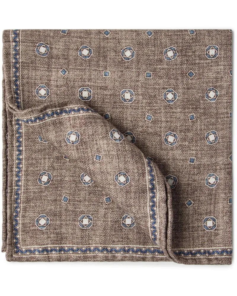 Brunello Cucinelli Einstecktuch aus Seide mit Print - Braun Braun