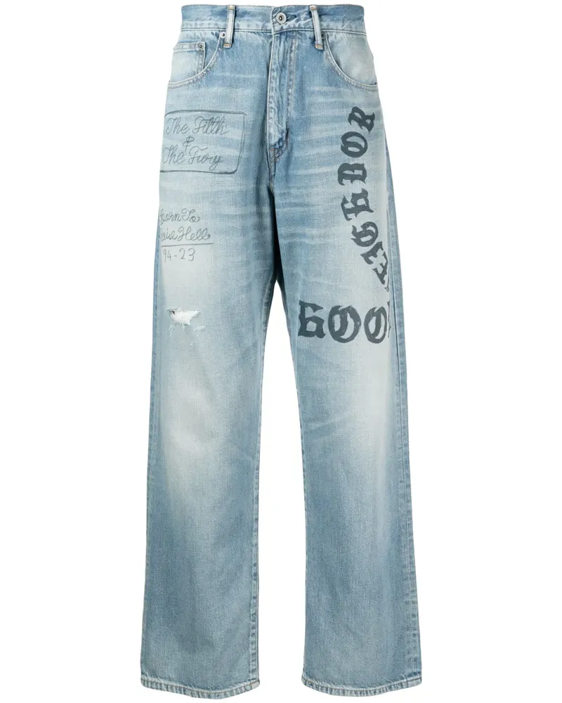 Neighborhood Straight-Leg-Jeans mit Print - Blau Blau