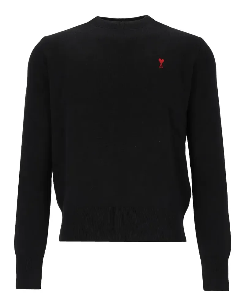 AMI Paris Pullover aus Wolle mit Rundhalsausschnitt und Ami de Coeur - Schwarz Schwarz