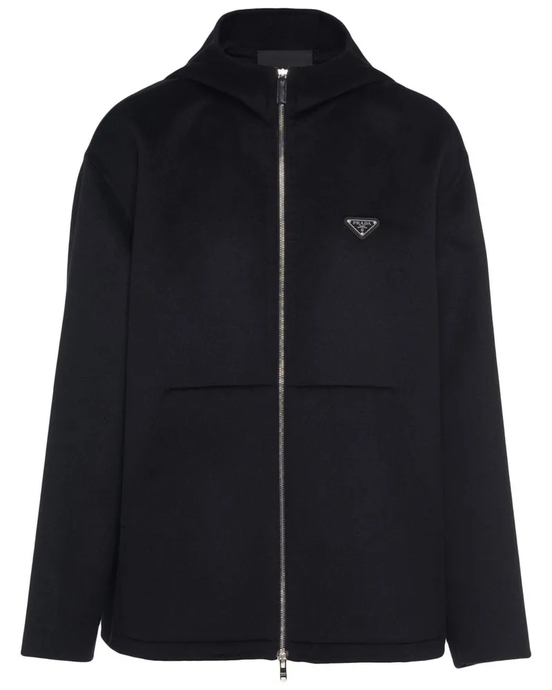 Prada Kapuzenjacke mit Triangel-Logo - Schwarz Schwarz