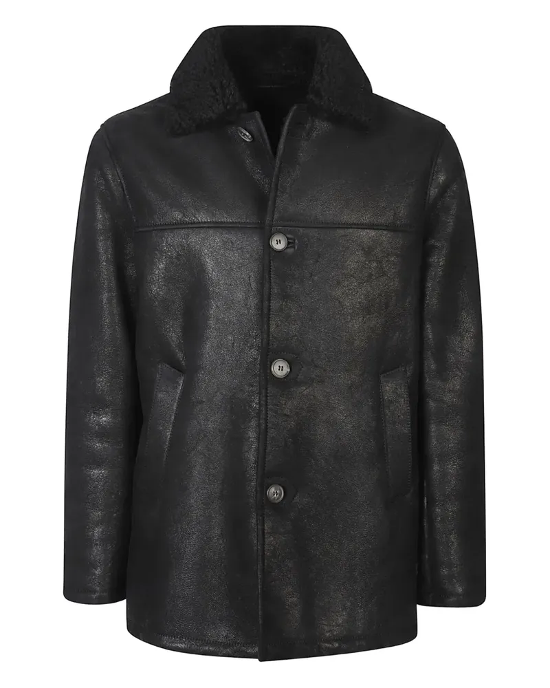 Stewart Lederjacke mit Shearling-Kragen - Schwarz Schwarz