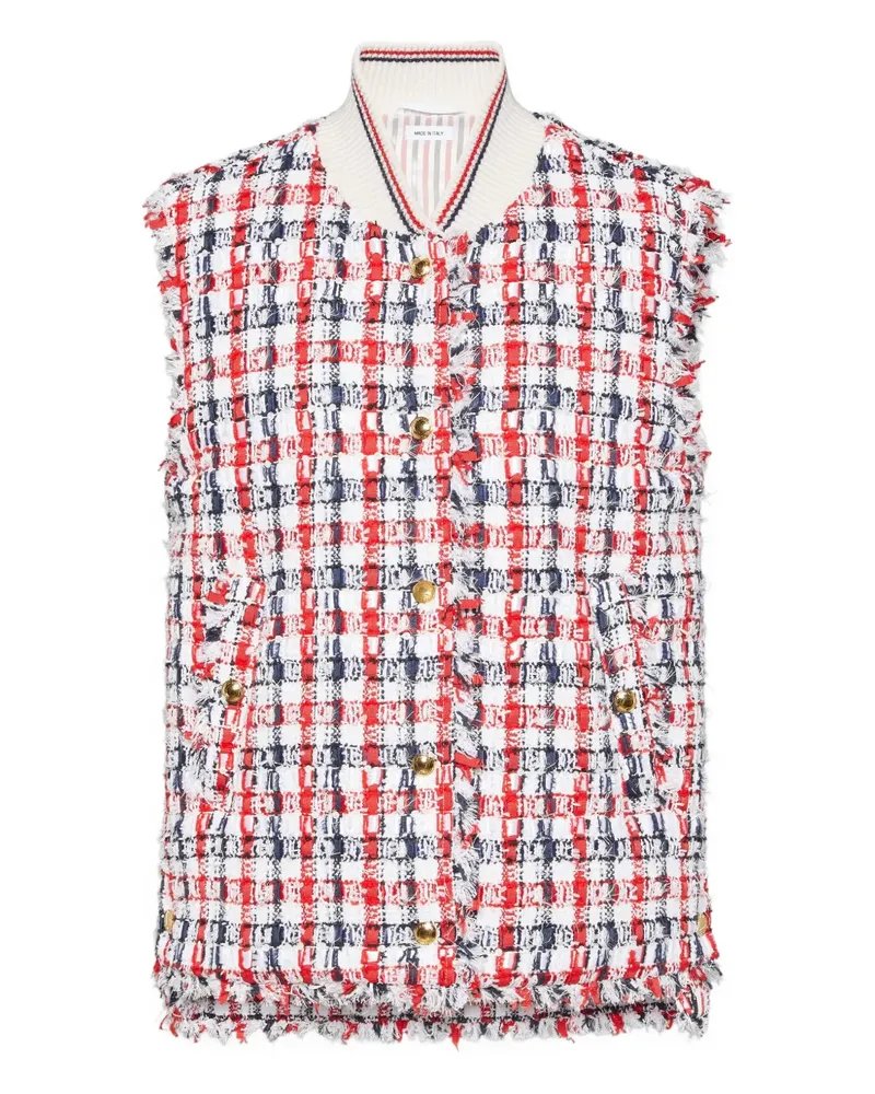 Thom Browne Ausgefranste Tweed-Weste mit Karo - Rot Rot