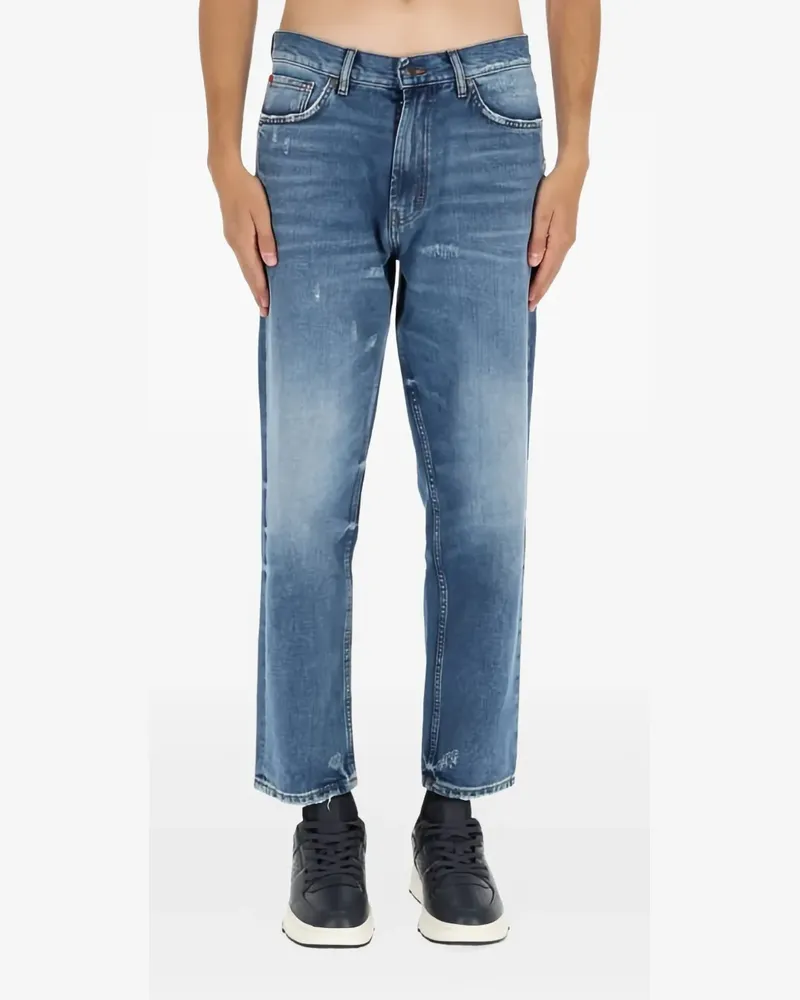 HUGO BOSS distressed-details logo-patch jeans - Blau Blau