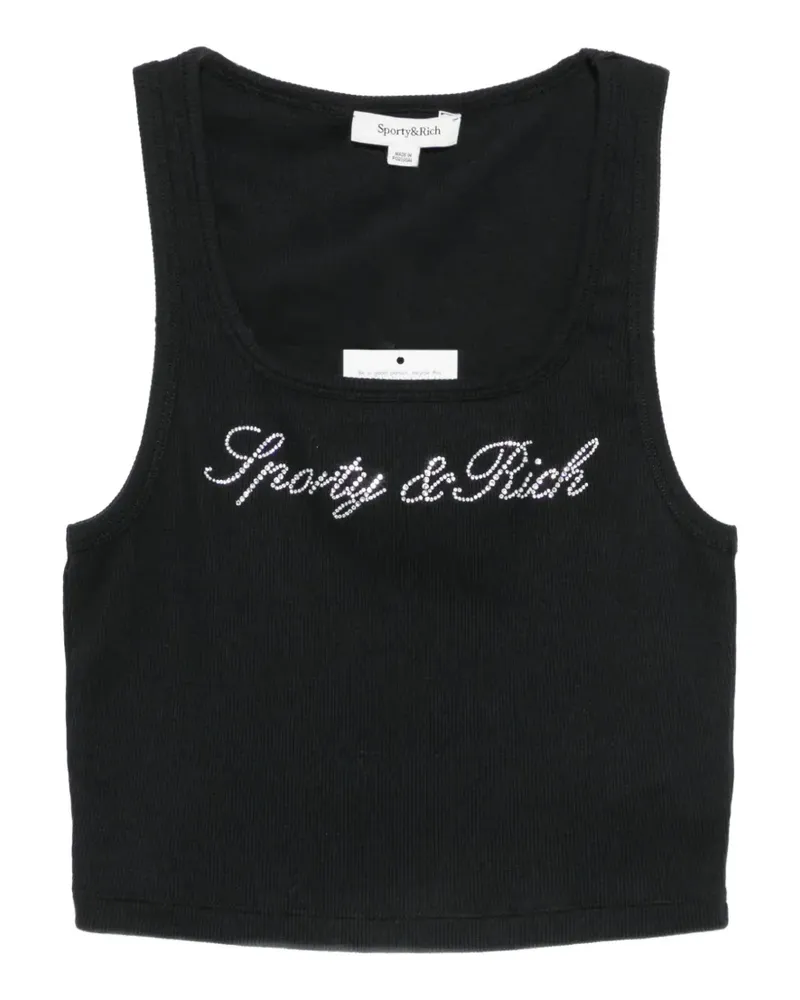 SPORTY & RICH Krystal Tanktop mit Logo-Verzierung - Schwarz Schwarz
