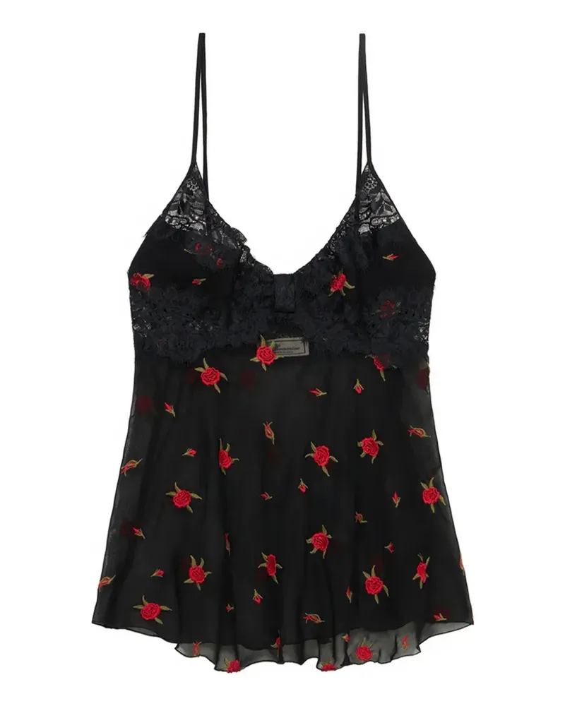 Blumarine Besticktes Oberteil mit Spitzenbesatz - Schwarz Schwarz