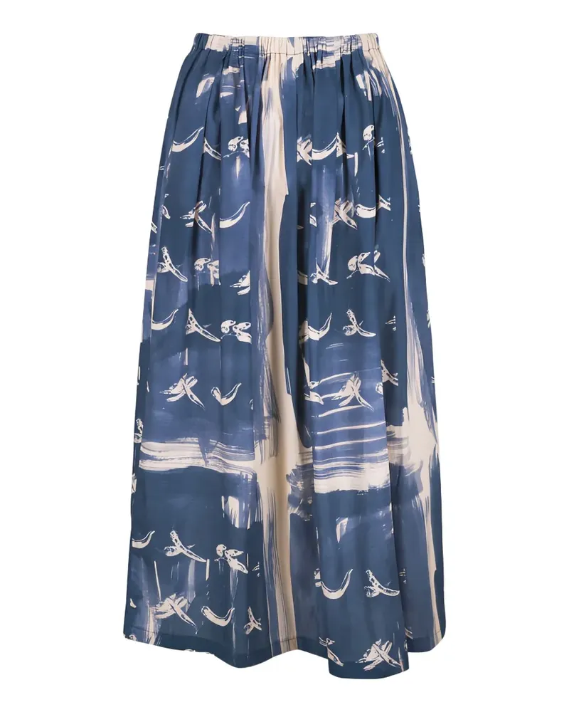 ODEEH abstract-print pleated maxi skirt - Blau Blau