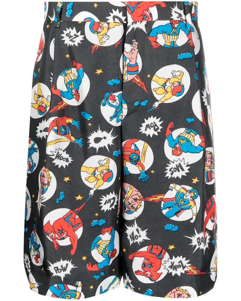 Moschino Shorts aus Seide mit Comic-Print - Grau Grau