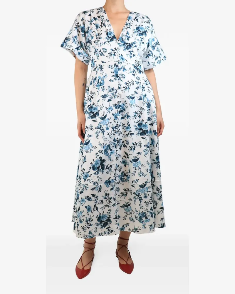 Erdem floral-print short-sleeved midi dress - Weiß Weiß