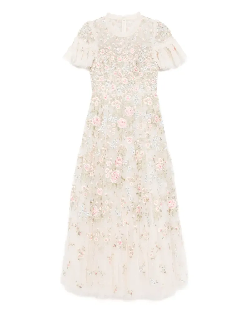 Needle & Thread Kleid mit Blumenstickerei - Nude Nude