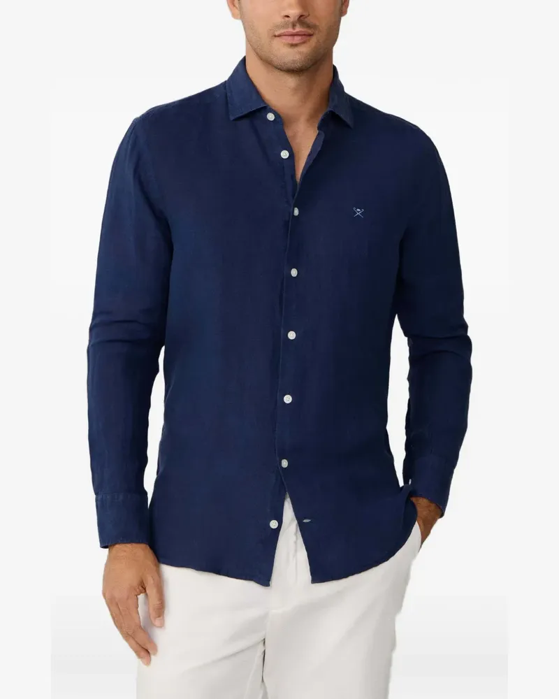 Hackett Leinenhemd mit Logo-Stickerei - Blau Blau
