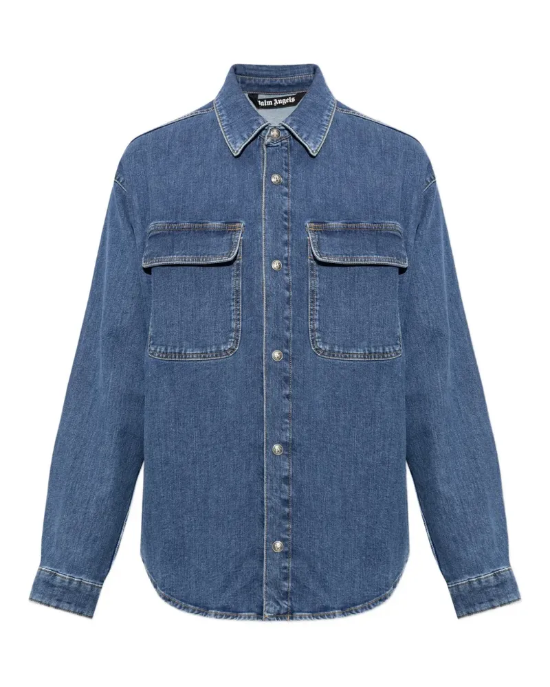Palm Angels logo-print denim shirt jacket - Blau Blau