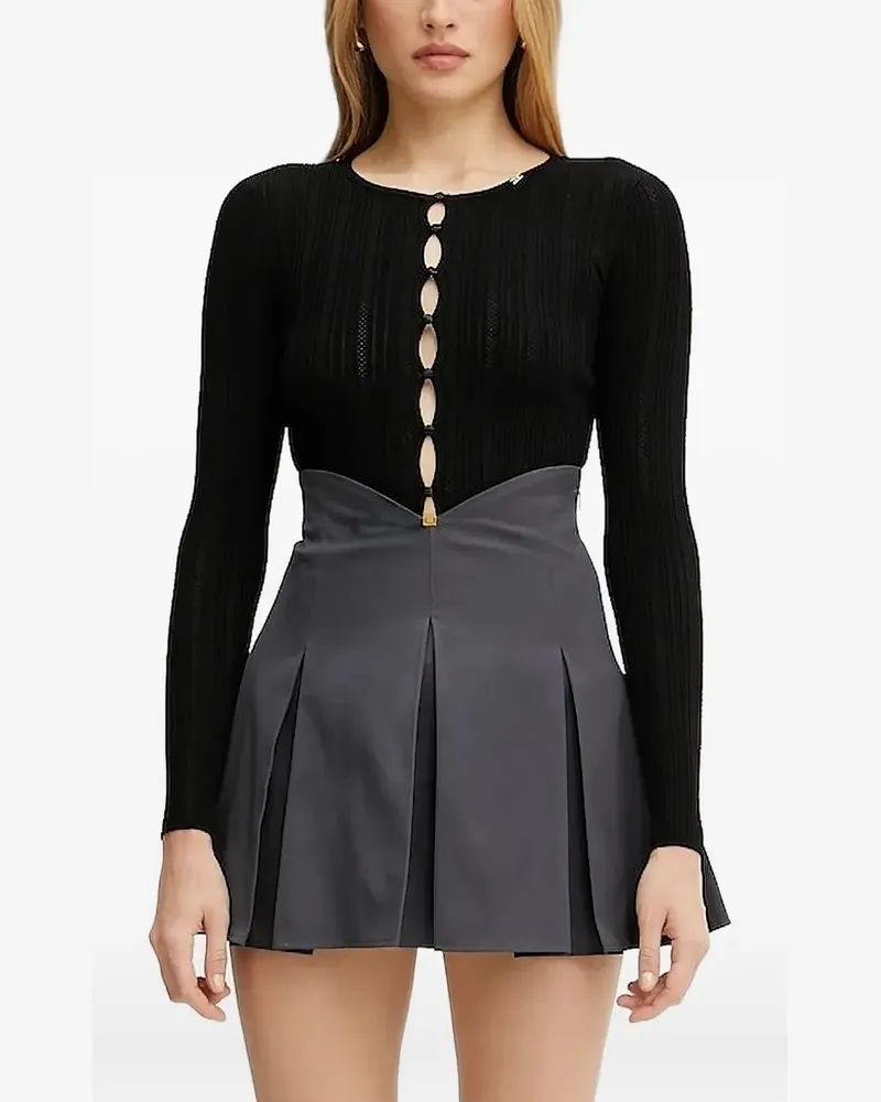 Elisabetta Franchi Geripptes Strickoberteil mit Knopfdetail - Schwarz Schwarz