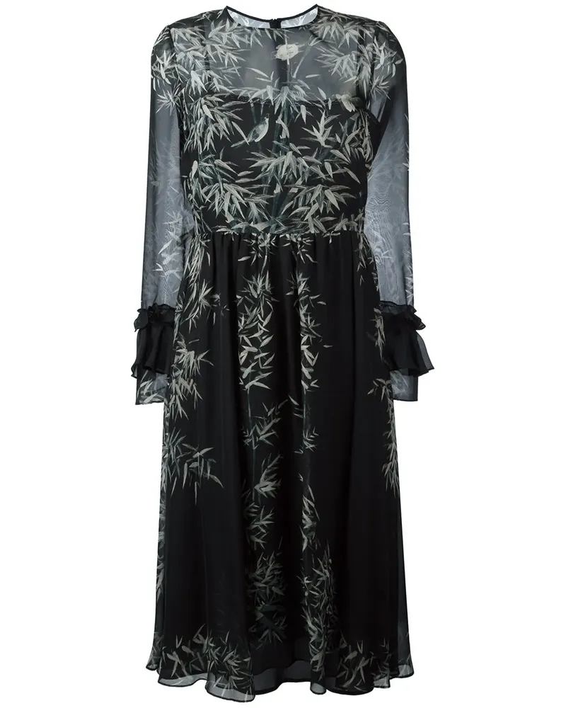 Philosophy Di Lorenzo Serafini Seidenmidikleid mit Blatt-Print - Schwarz Schwarz