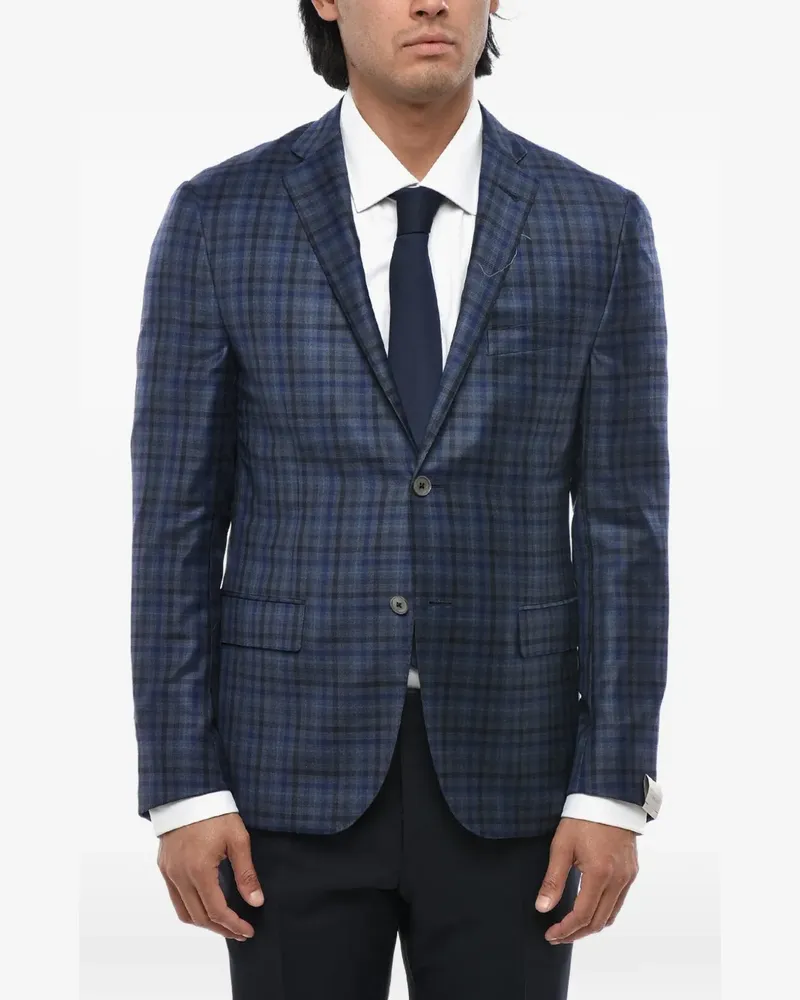Corneliani Gate checked single-breasted blazer - Blau Blau