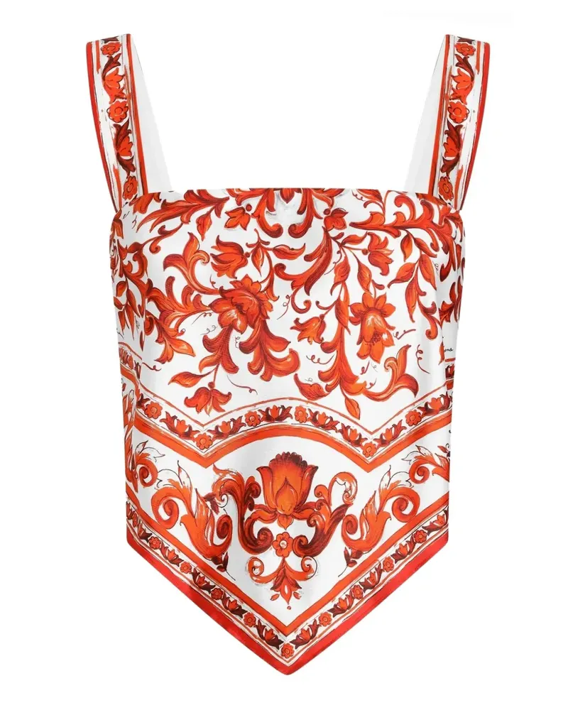 Dolce & Gabbana Bustier-Top aus Seidentwill mit Majolika-Print - Weiß Weiß