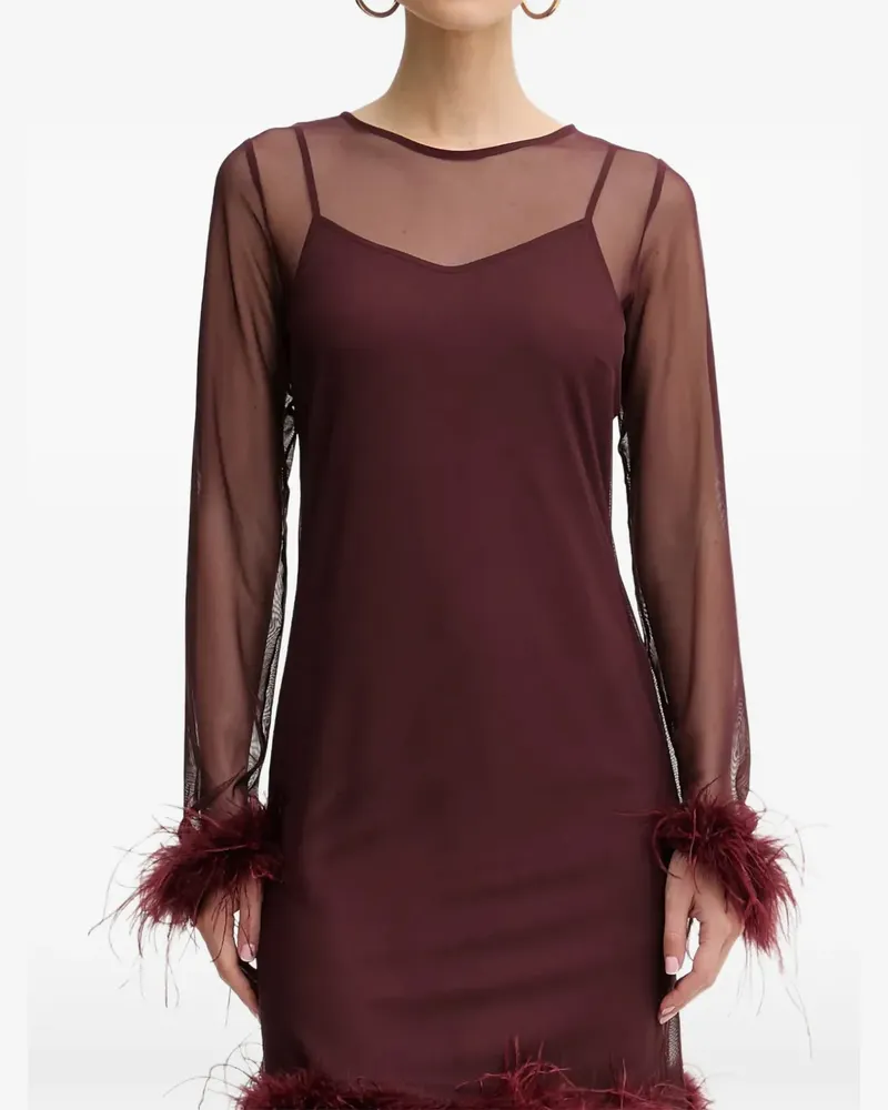 Never Fully Dressed feather-trim mini dress - Rot Rot
