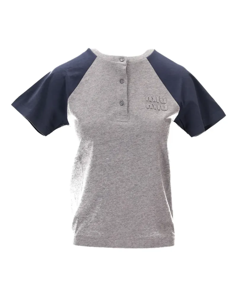 Miu Miu raglan-sleeve buttoned T-shirt - Grau Grau
