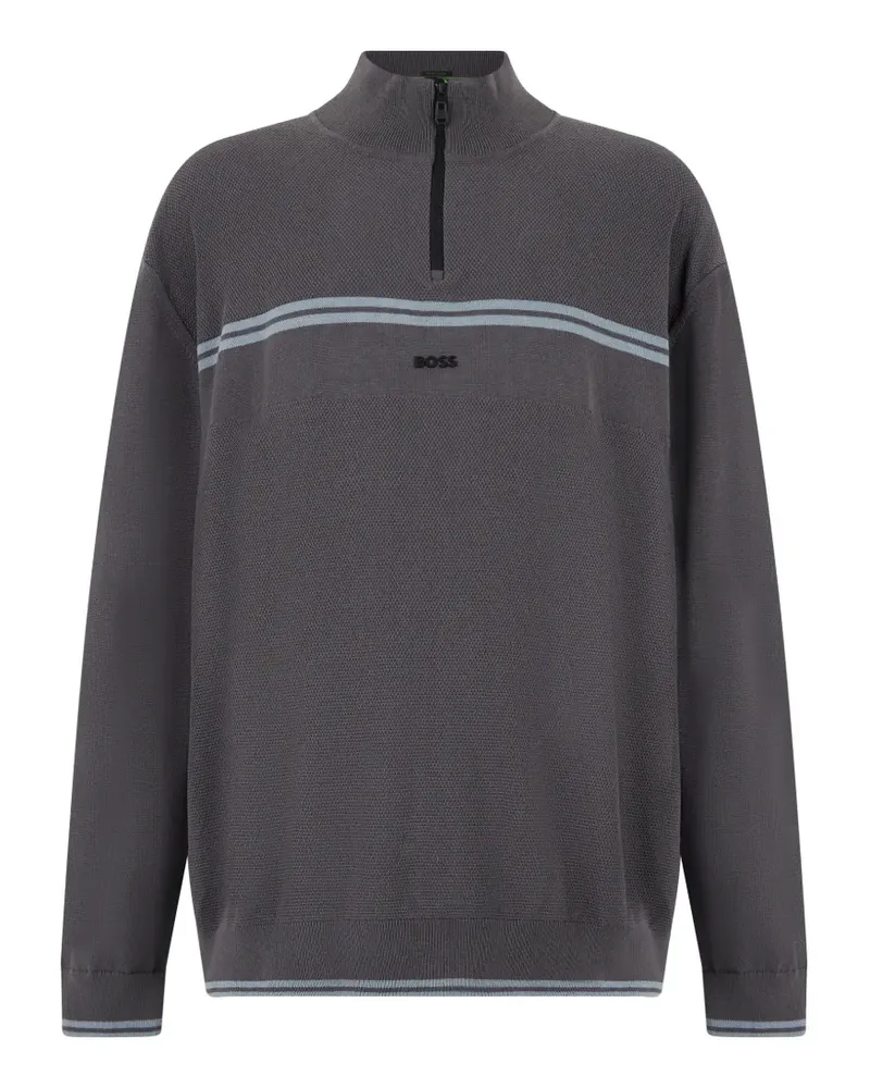 HUGO BOSS Pullover mit kurzem Reißverschluss und Streifendetail - Grau Grau