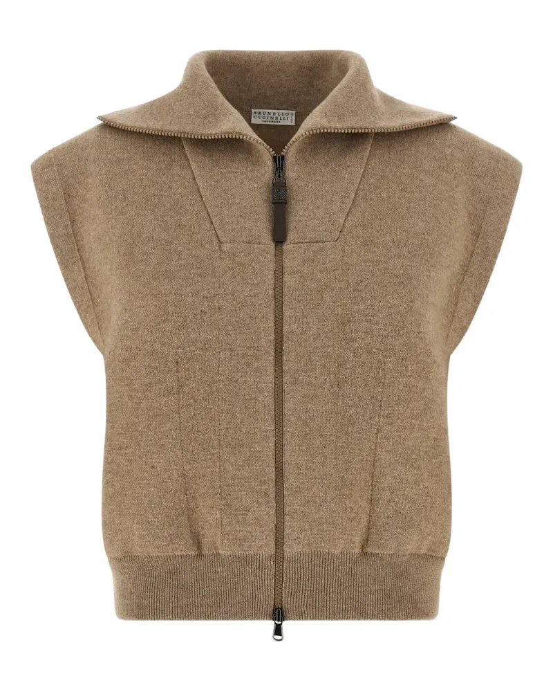 Brunello Cucinelli zip-up sleeveless cardigan - Nude Nude