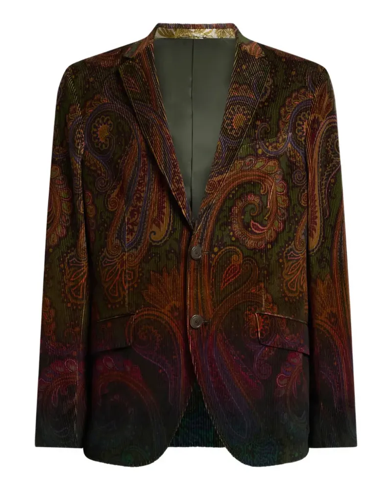 Etro single-breasted cotton corduroy jacket with placed degradé Paisley print - Grün Grün