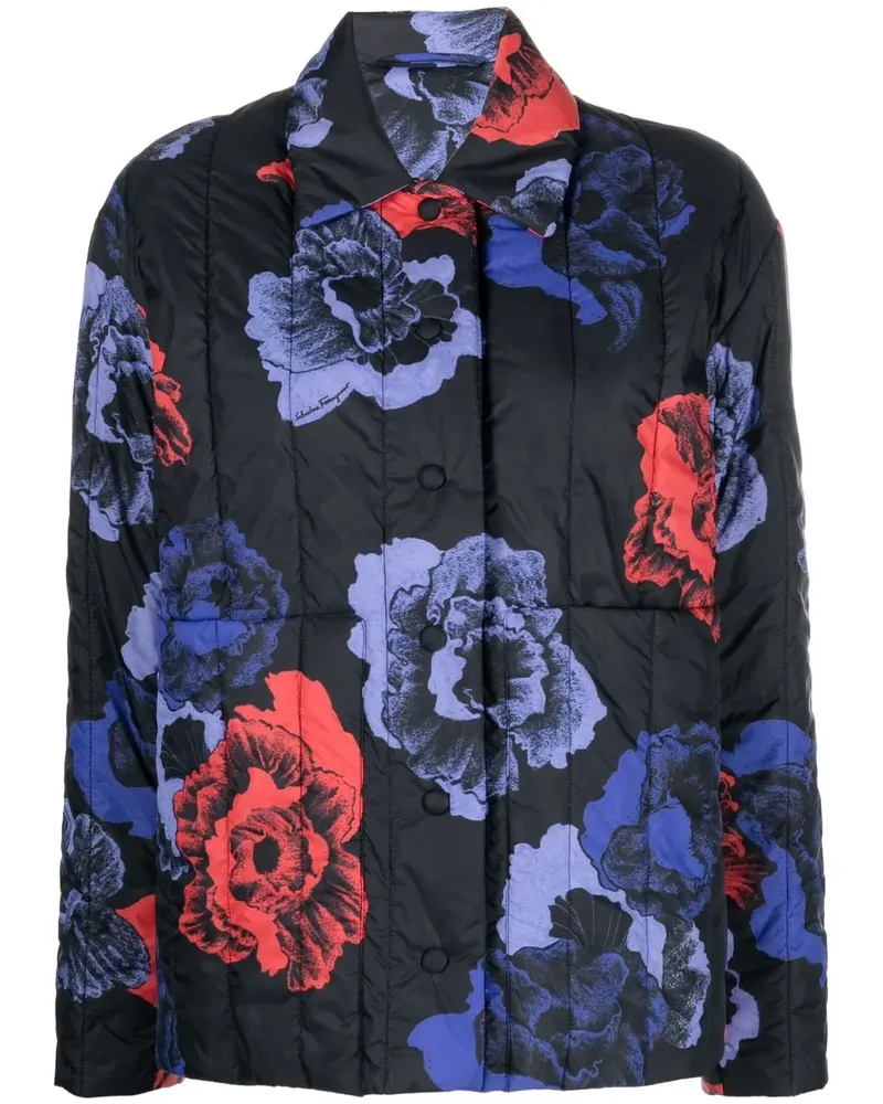 Ferragamo Jacke mit Blumen-Print - Schwarz Schwarz
