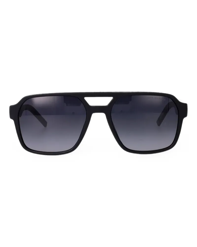 Tommy Hilfiger Eckige Sonnenbrille mit Doppelsteg - Schwarz Schwarz