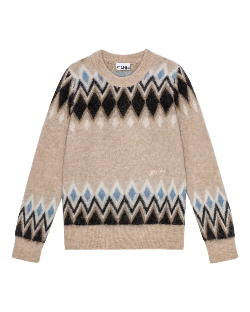 Ganni patterned-jacquard sweater - Nude Nude