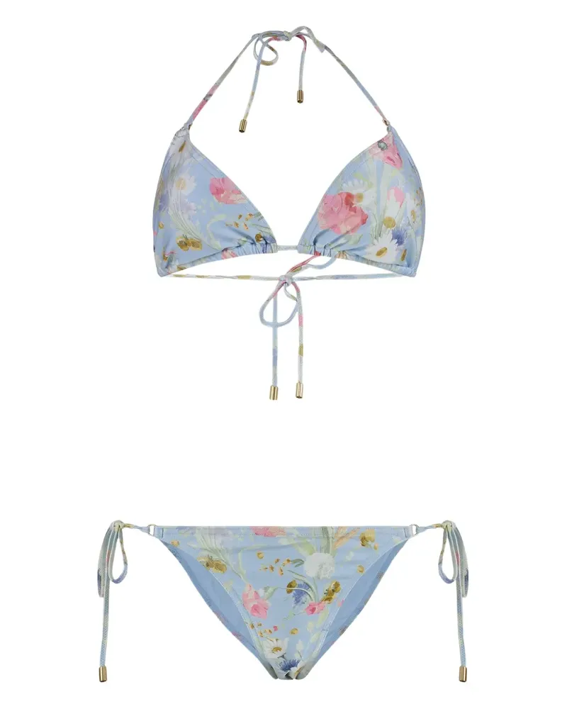 Zimmermann Triangel-Bikini mit Blumen-Print - Blau Blau